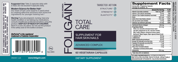 FOLIGAIN TOTAL CARE prehransko dopolnilo za redčenje las, kožo in nohte 60 vegetarijanskih kapsul